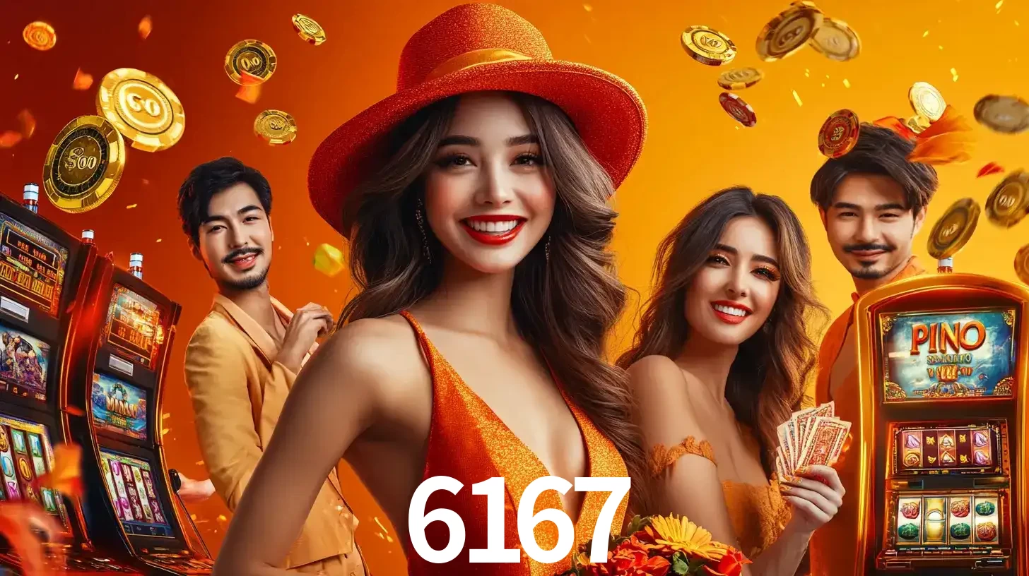Grupo de amigos asiáticos sorrindo e se divertindo com máquinas de caça-níqueis em um ambiente festivo, celebrando suas vitórias nos jogos de cassino do 6167.