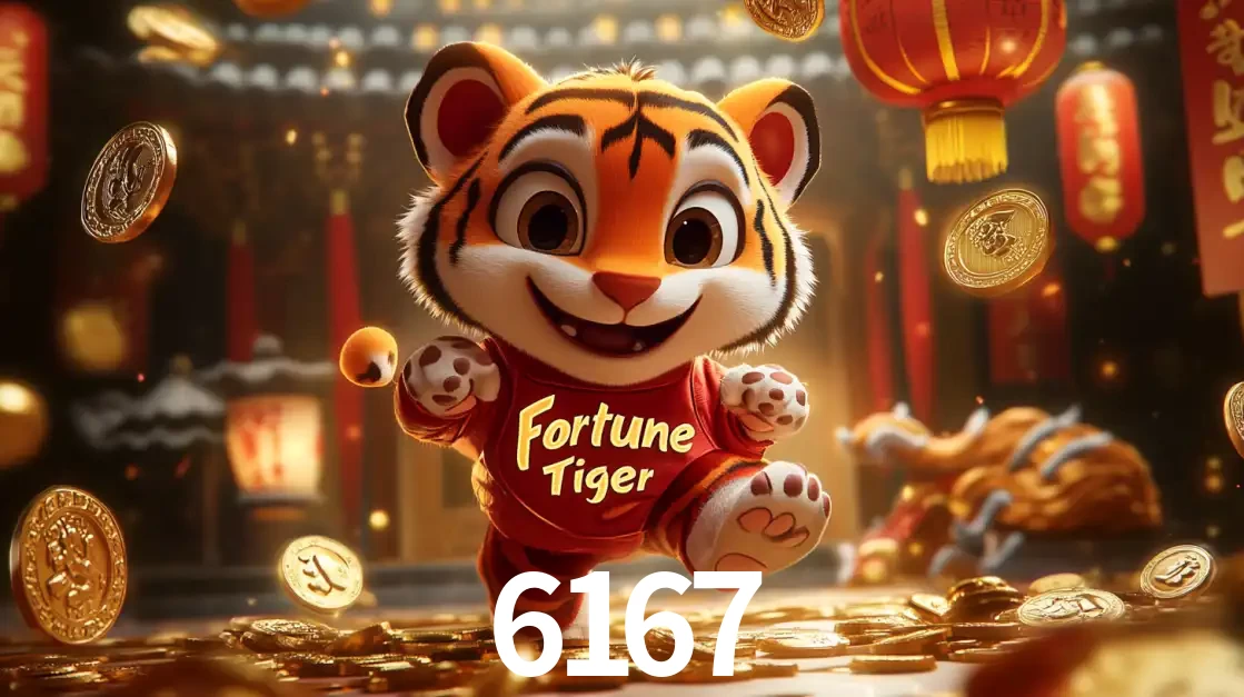 O alegre personagem do Fortune Tiger correndo sobre um caminho de moedas de ouro, simbolizando os grandes prêmios e a diversão do popular jogo de slot do 6167.